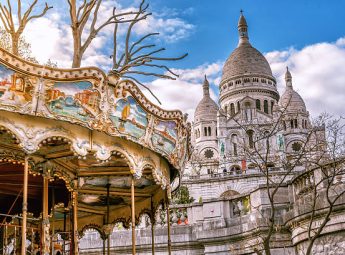 view on Sacre Coeur with old caroussel
